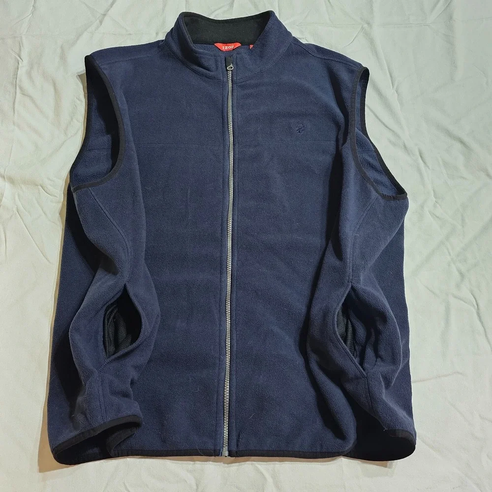 Izod Fleece Vest XXL Blue‎ Full Zip Pockets Golf